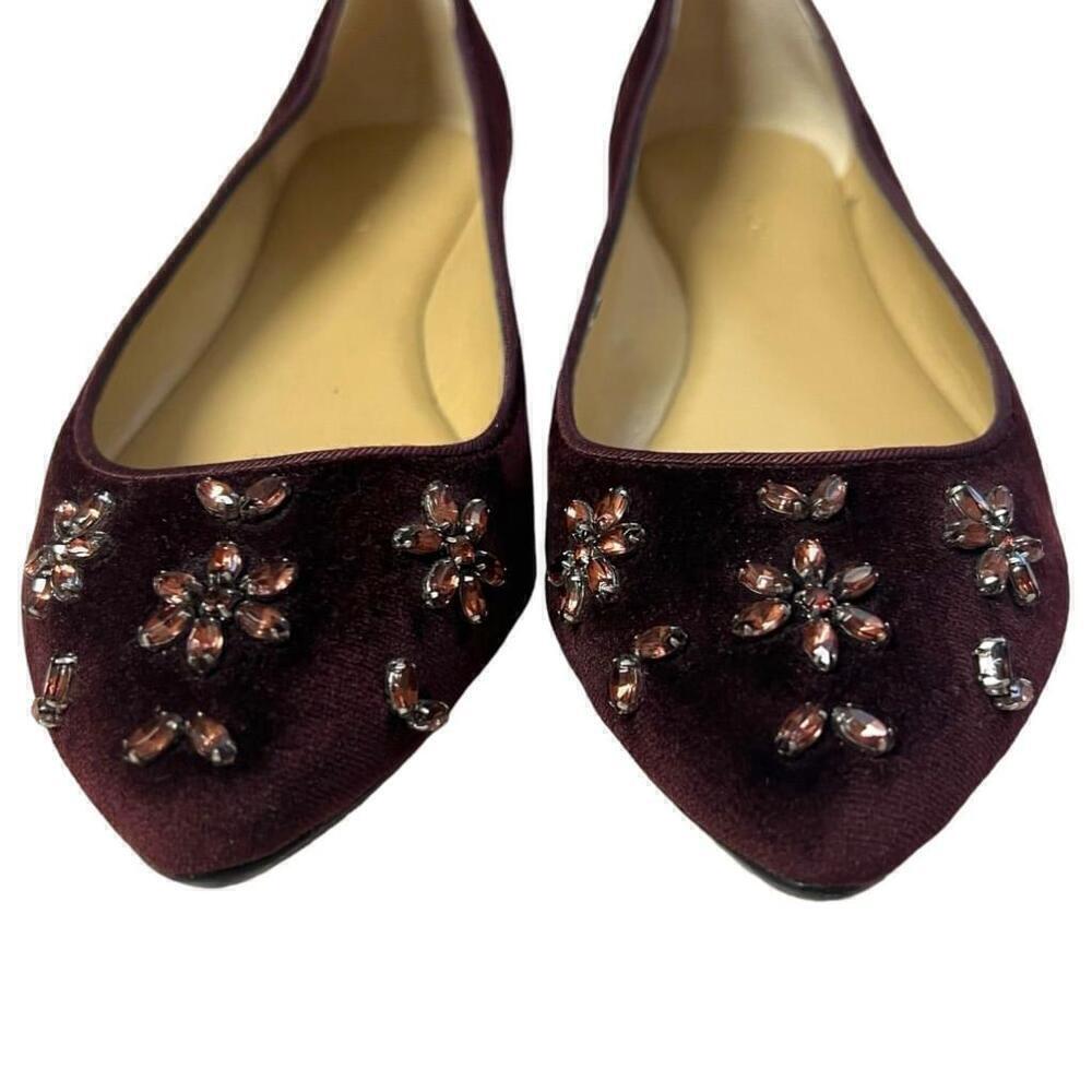Ann Taylor Women's Jeweled Toe Velvet Wine Ballet Flats Size 7M